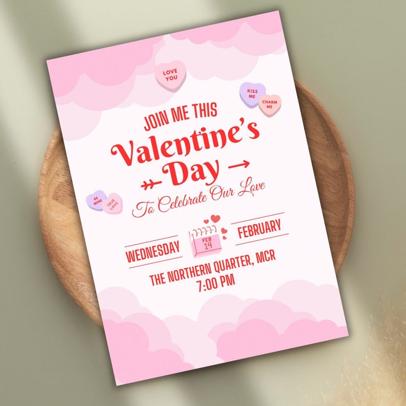 Valentine's Day Dinner Invite, Gift for her, Gift for him, Valentine's Day