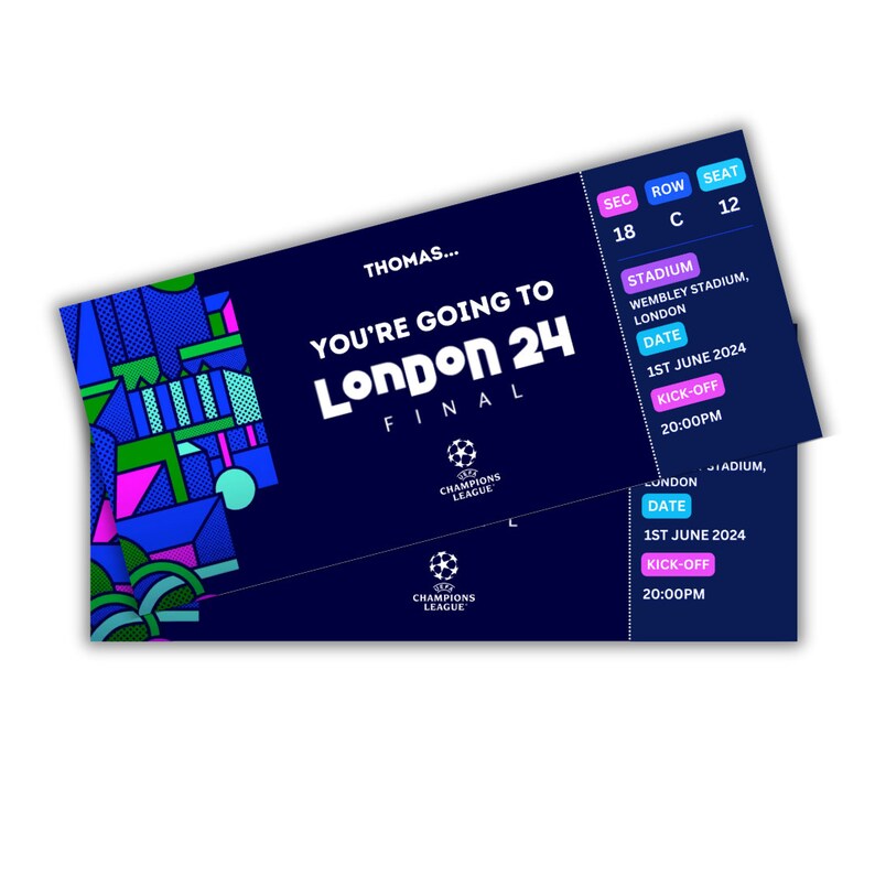 Personalised Champions League Final Ticket, 2024 Champions League Final