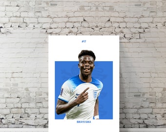 Bukayo Saka England Poster, England Football Poster, Football Posters, Bukayo Saka, Football Wall Art, Printable, A3, Football Gift