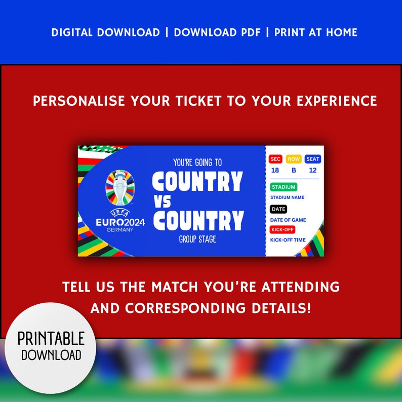 EURO 2024 Benutzerdefinierte Tickets, benutzerdefinierte EUROS-Eintrittskarten, personalisiertes Fußballticket, Fußballgeschenk, bedruckbar, Fußballgeschenk, Euro-Eintrittskarte Bild 4