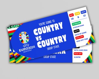 UEFA EURO 2024 Custom Tickets, Custom EUROS Tickets, Personalised Football Ticket, Football Gift, Printable, Football Present, Euros Ticket