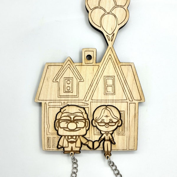 Wall-mounted key holder with men's and women's key rings - Flying House Balloons Up