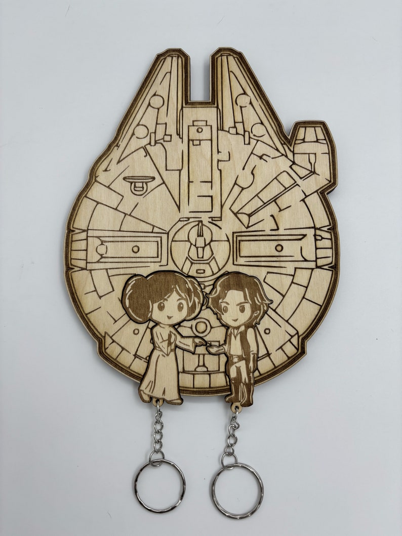 Porte-clés et porte-clés en bois / Mario Bros et Peach / Dragon Ball Goku et Chi chi / Up Carl et Ellie / Star Wars Han Solo et Leia Organa image 2