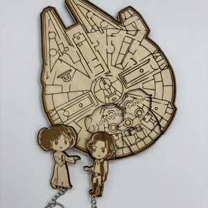 Porte-clés et porte-clés en bois / Mario Bros et Peach / Dragon Ball Goku et Chi chi / Up Carl et Ellie / Star Wars Han Solo et Leia Organa Han & Leia