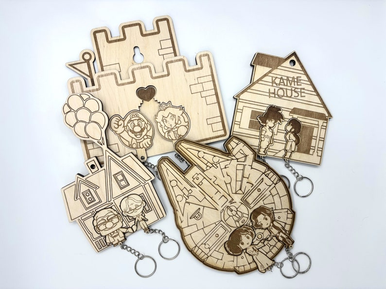 Wall-mounted key holder with men's and women's key rings Flying House Balloons Up image 6