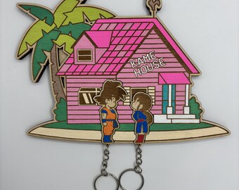 Porte-clés Dragon Ball Z Goku - Porte-clés mural Kame House avec couple de porte-clés Goku et Chichi - Porte-clés DBZ - Porte-clés Anime