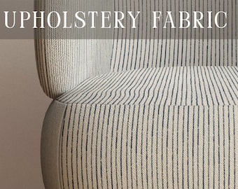 Navy Blue Farmhouse Ticking Stripe Upholstery Fabric - Heavyweight Linen Fabric by the Yard - Textured  Cotton - Modern Classic Home Decor