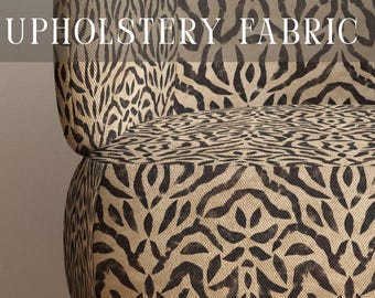 Tiger Animal Print Upholstery Fabric - Heavyweight Linen Fabric by the Yard - Blockprinted Tribal Animalier Cotton - Afro Boho Home Decor
