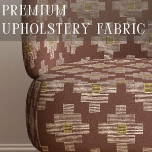 Brown Southwestern Upholstery Fabric - Heavyweight Linen Fabric by the Yard - Blockprinted Tribal Geometric Cotton - Afro Boho Home Decor