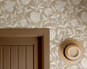 Neutral Vintage Floral Removable Wallpaper, Beige Peel and Stick Wallpaper, Earthy Cottage Decor, Renter Safe, Victorian Arts and Crafts