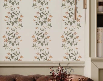 Neutral Wildflowers Botanical Wallpaper, Vintage English Cottage Decor, Hand-drawn Delicate Floral Stripe, Removable and Renter Friendly