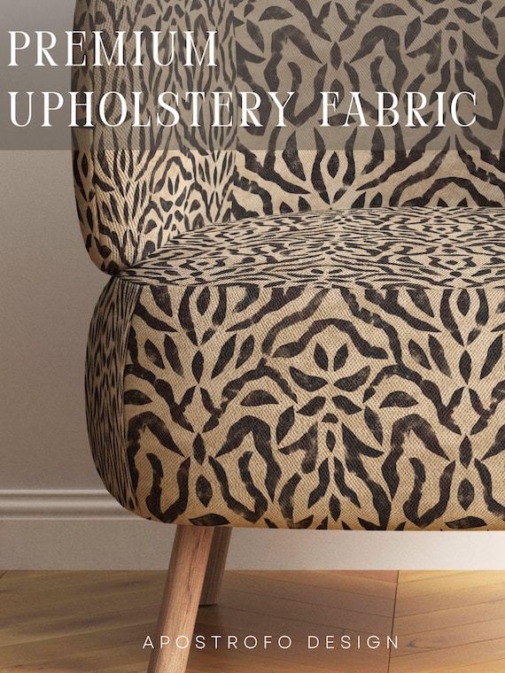Tiger Animal Print Upholstery Fabric - Heavyweight Linen Fabric by the Yard - Blockprinted Tribal Animalier Cotton - Afro Boho Home Decor