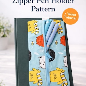 Zipper Pen Holder PDF Pattern |  Sewing Tutorial | DIY Bookmark | Instant Download + Video Tutorial