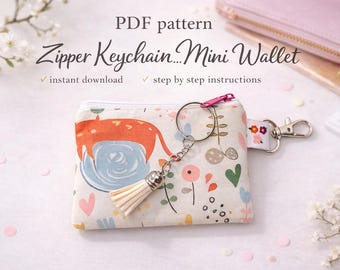 PDF-Schnittmuster für eine Mini-Geldbörse mit Reißverschluss, inklusive Schlüsselanhänger-Münzbeutel (digitaler Download)