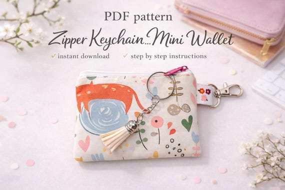 Mini Zipper Wallet PDF Pattern, Keychain Coin Pouch Sewing (Digital Download)