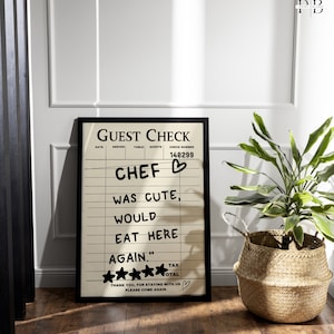 Guest Check Wall Art, Chef Was Cute Would Eat Here Again, This Must Be The Place, Print Guest Check, Red Chef Art Print, Poster Guest Check