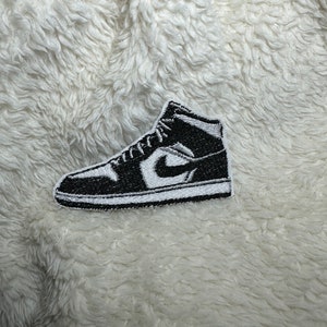 Custom black and white comma sneakers iron-on crest patch