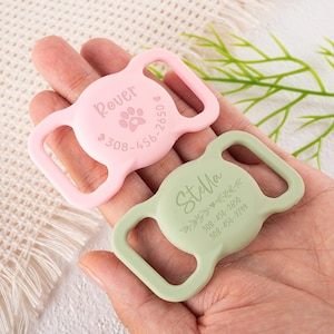 Funda de silicona personalizada para collar de perro con portatarjetas de identificación de Apple Air y placa de identificación grabada para mascotas.
