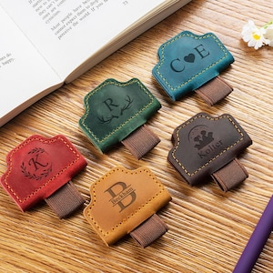 Personalized Leather Magnetic Bookmark with Pen Clip: Handmade Reader Gift