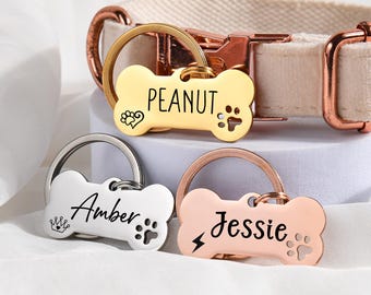 Placa de identificación para perros con dirección/teléfono, placa de identificación para perros con forma de hueso de pata hueca, placa de identificación personalizada para perros, placa de identificación para perros a medida, placa para collar de perro, placa de identificación con el nombre del perro, placas de identificación únicas para mascotas