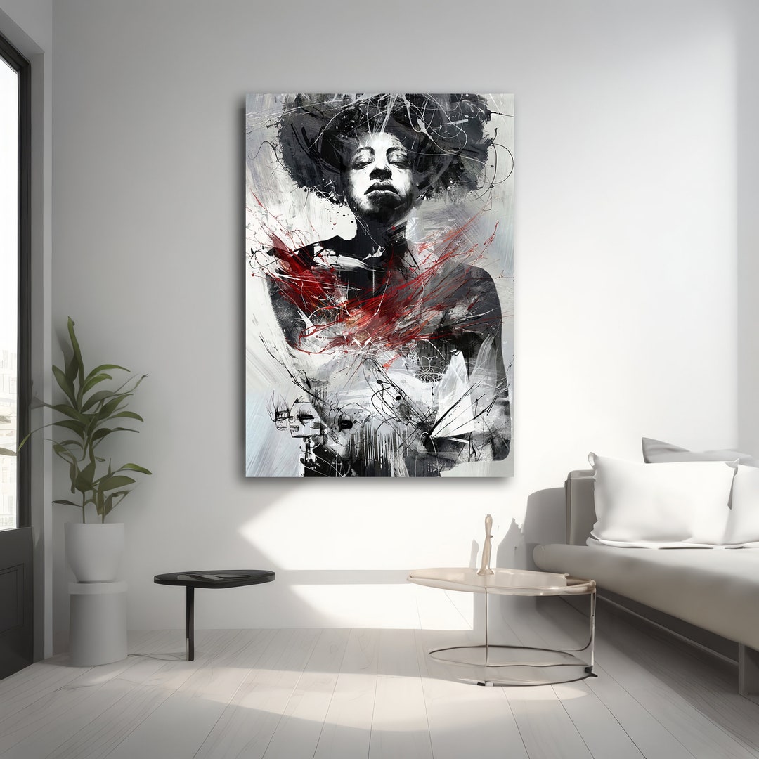 Abstract Expression Art Dramatic Red and Black Canvas Modern Urban Wall