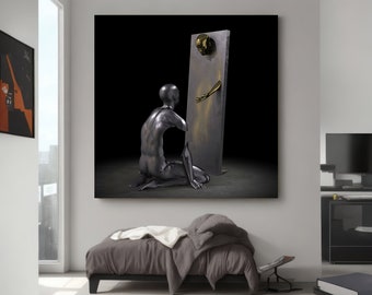 Abstract Art Canvas Print | Surreal Human Sculpture Art | Reflective Metallic Finish | Durable Wall Art | Stretched | Roll Canvas|Home Decor