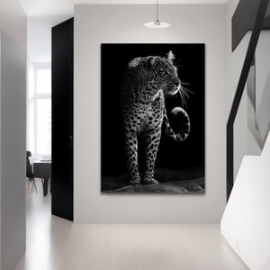 Black and White Leopard | Majestic Big Cat Canvas Art | Exotic Wildlife Photography | Elegant Safari Wall Decor | Stretched | Roll Canvas