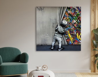 Curious Child | Street Art Canvas Print | Securely Shipped | Vibrant Wall Decor | Colorful Graffiti | | Stretched | Roll Canvas