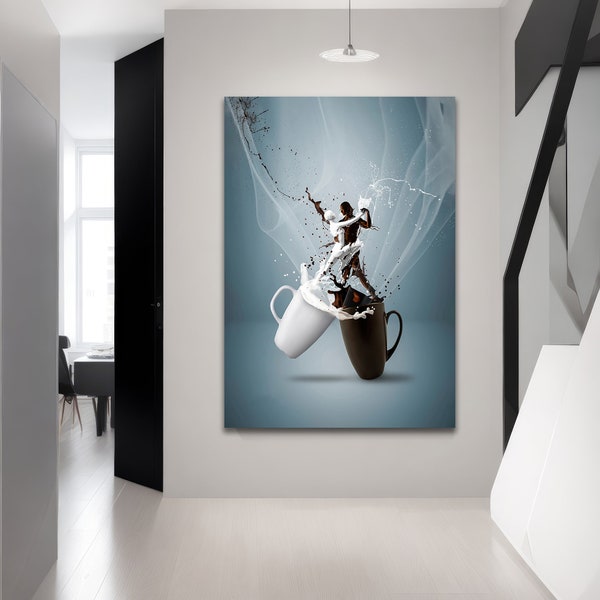 Coffee Dance Abstract Art | Espresso Motion Dynamic Print | Modern Kitchen Wall Decor | Unique Fluid Artwork | Stretched | Roll Canvas