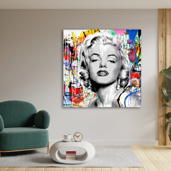 Marilyn Monroe Wall Art Print on Canvas | Colourful Marilyn Monroe Canvas Wall Art | Painting Wall Art Home Decor | Stretched | Roll Canvas