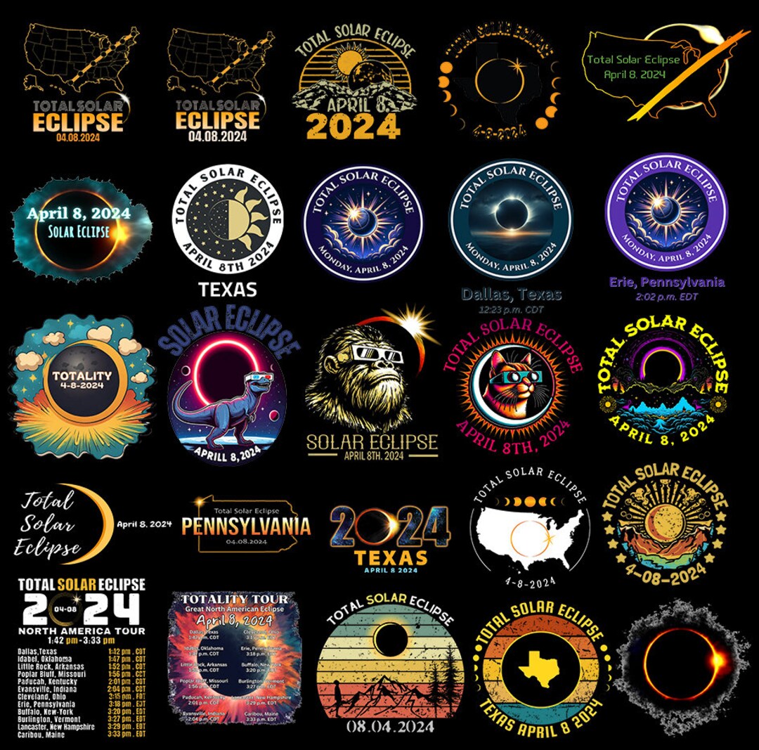 20 Total Solar Eclipse 2024 PNG Bundle, America Totality Spring 4.08.24 ...