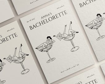 Uitnodiging en reisroute vrijgezellenfeest NYC | Martini-thema (digitale download)