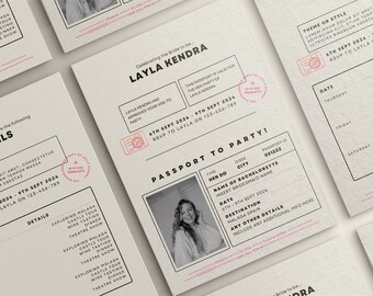 Uitnodiging paspoort vrijgezellenfeest, reisbeschrijving vrijgezellenfeest (digitale download)