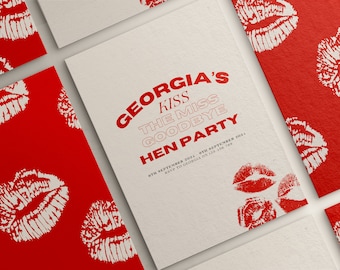 Kiss the Miss Goodbye Hen Do Invite - rode lippen (digitale download)