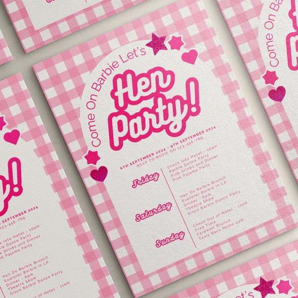 Hen Do Invite - Barbie Editable Bachelorette Party Template, Invite for Bride-to-Be Celebration, Pink Barbie-Themed Hen Do Invite