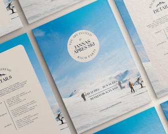Uitnodiging vrijgezellenfeest après-ski en weekendroute | Vrijgezellenfeestplanner | Bewerkbare digitale download