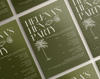 Uitnodiging vrijgezellenfeest Green Palm, Europees reisthema (digitale download)