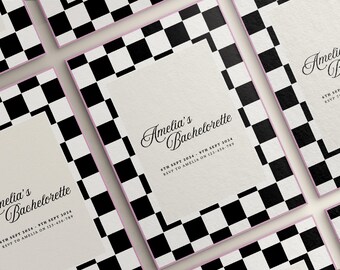 Roze geruite vrijgezellenfeestuitnodiging | Weekendroute vrijgezellenfeest (digitale download)