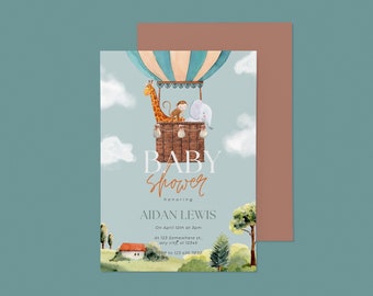 Uitnodiging babyshower: bewerkbaar en afdrukbaar dierenthema, genderneutraal, digitale download voor babyfeestje