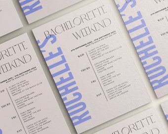 Moderne uitnodiging vrijgezellenfeest – blauw en beige canvassjabloon (digitale download)
