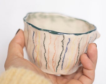 Handmade ceramic tea cup | Unique colourful striped beaker, Cute mug, tumblr