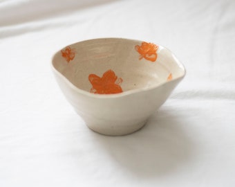 Handmade Ceramic Bowl | Orange flower design | trinket dish, home decor