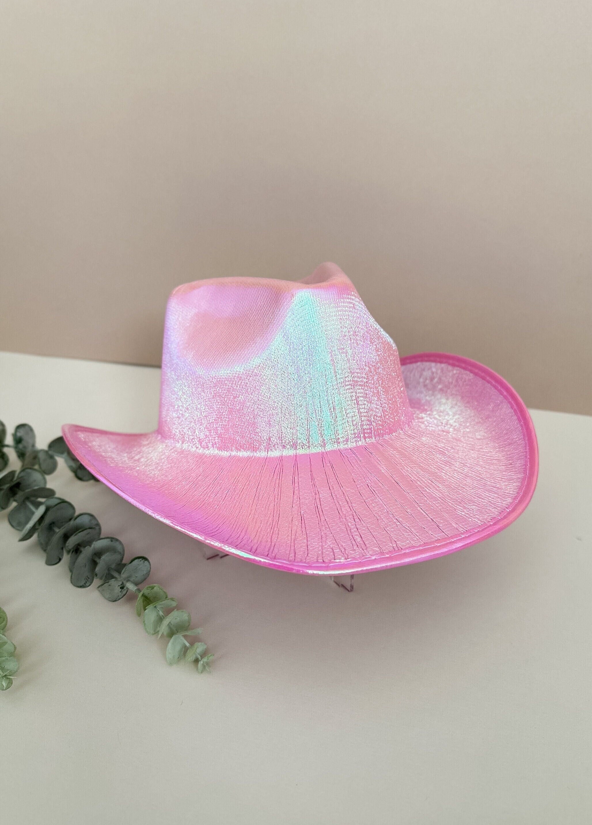 Pink Holographic Cowboy Hat, Western Hat, Bridal Accessories  display picture 2