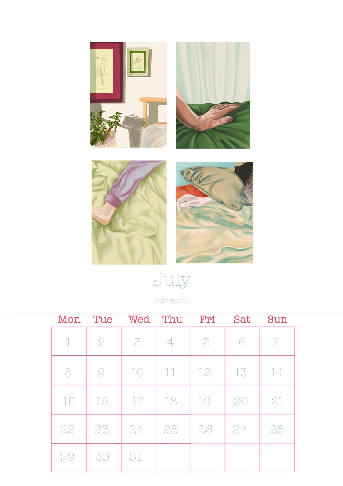 2024 Printable Illustrated Monthly Calendar A4 - Etsy