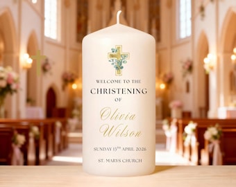 Personalisierte Taufkerze | Gold Kreuz Taufkerze | Individuelle Taufkerze | Baby Namen Kerze | Kirchliche Zeremonie Andenken