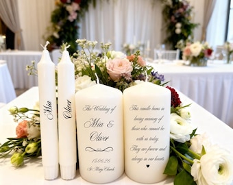 Juego de velas de boda personalizadas / Vela de unidad con vela conmemorativa / Velas para la ceremonia de los novios / Paquete personalizado de recuerdo de boda