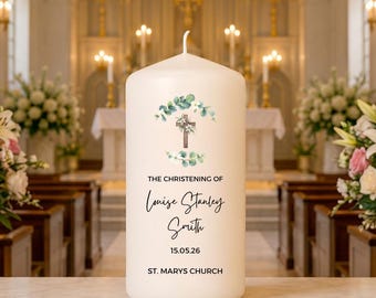 Christening Candle | Baptism Candle | Holy Communion Candle | Personalised Baptism Candle | Baby Boy | Baby Girl | Candle Gift