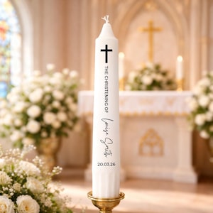 Personalised Taper Candle | Christening | Baptism | Holy Communion | Custom Name and Date | Elegant Candle Keepsake