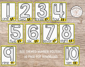 Bee themed number poster set