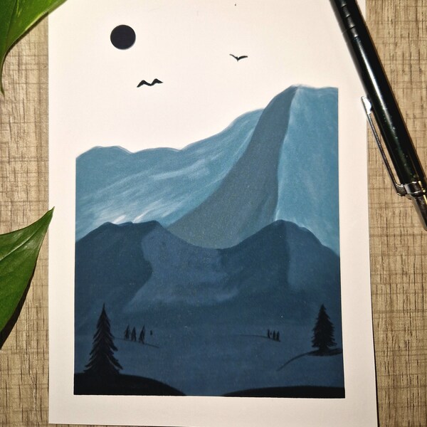 Illustration montagne et oiseaux